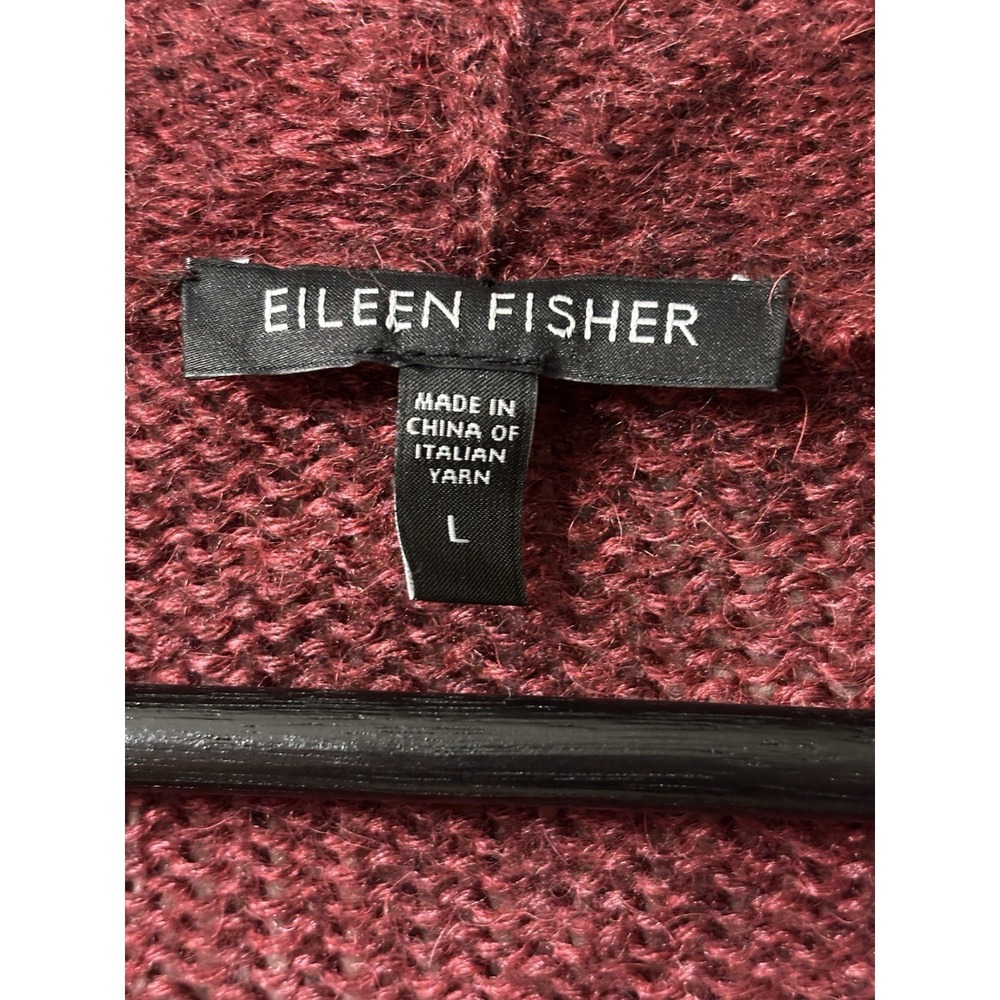 Eileen Fisher Size L Alpaca Silk Open Front Wine Burgundy Cardigan - Picture 3 of 7